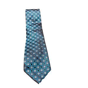 Alfani Blue Silk Geometric Necktie, 100% Silk Handmade Tie, Dressy Statement